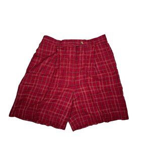 Talbots Women's Red Plaid Shorts Career Lined Cuffed Shorts Size 8 Vintage